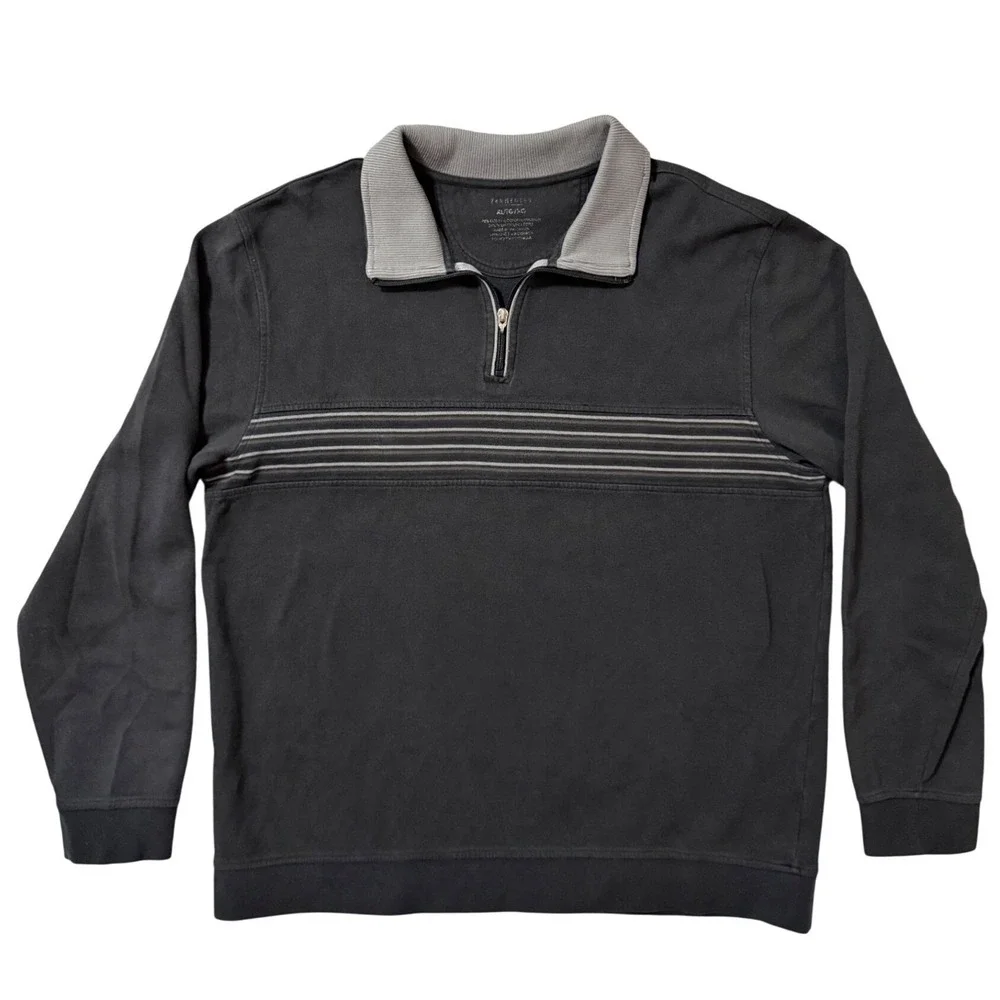 Vintage Y2K Men's XL Quarter Zip Pullover Grunge Skate Horizontal Minimal Stripe